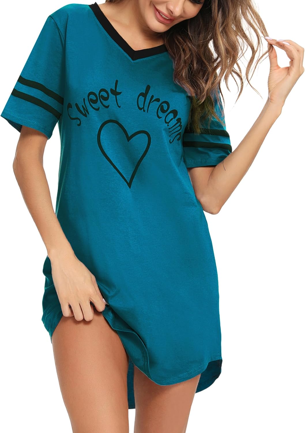 Litherday Women's Nightdresses Nightshirt Cotton Nightwear Comfy Nighties Sleepwear Short Sleeve Pajama Night Dress Nightgown Loungewear