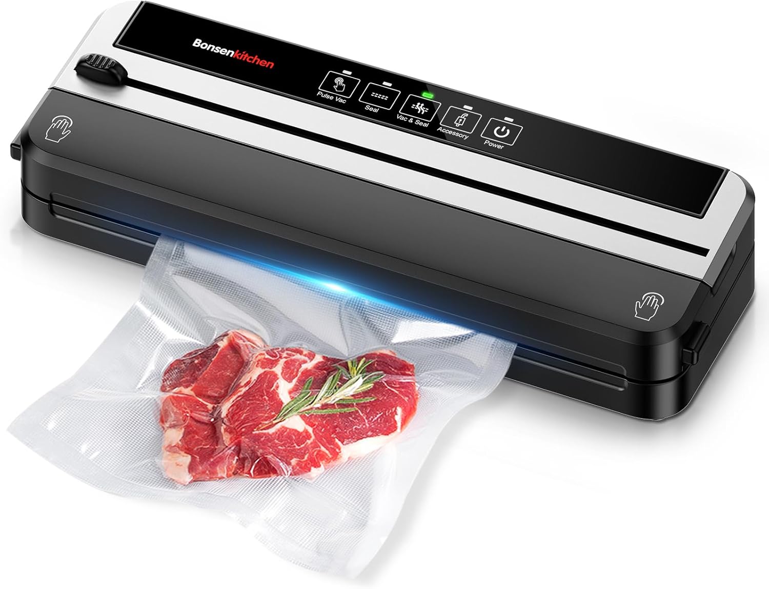Bonsenkitchen Vacuum Sealer for Food, Multi-functional & Compact Vacuum Sealer Machine with the Latest Airtight Technology | 10 Pre-cut Bags | Bag Cutter | ETL Listed | (Black-Silver)