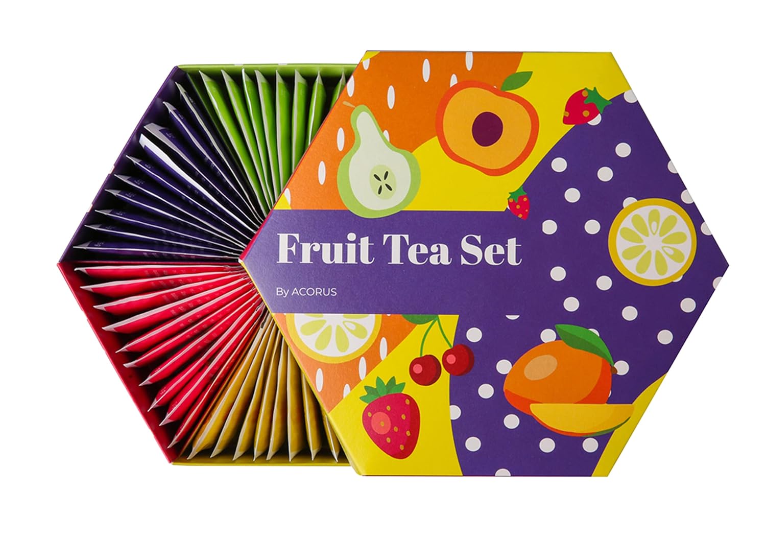 ACORUS Fruit Luxury Tea Set - Assorted Fruit and Herbal Teas Box, Tea Gift Sets, Large Variety Pack, Perfect for Refreshing Iced Drinks, Sampler 6 Flavors, 60 Bags