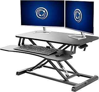VIVO 32 inch Desk Converter, K Series, Height Adjustable Sit to Stand Riser, Dual Monitor and Laptop Workstation with Wide Keyboard Tray, Black, DESK-V000K