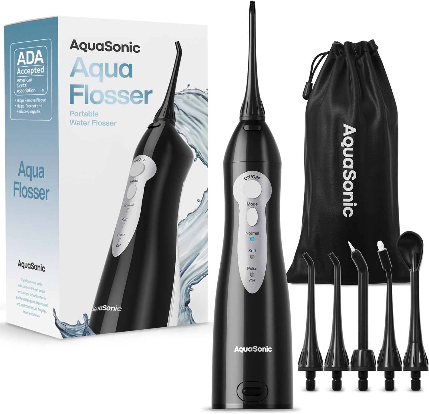 AquaSonic Aqua Flosser Water Flosser, ADA Accepted, Black
