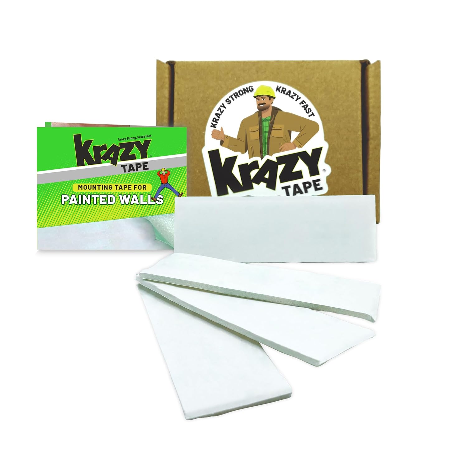 Krazy Tape Clear Double Sided Mounting Tape for Painted Surfaces, 1"x3", Pack of 4 Pre-Cut Transparent Adhesive Strips for Painted Walls, Wood, Metal & More