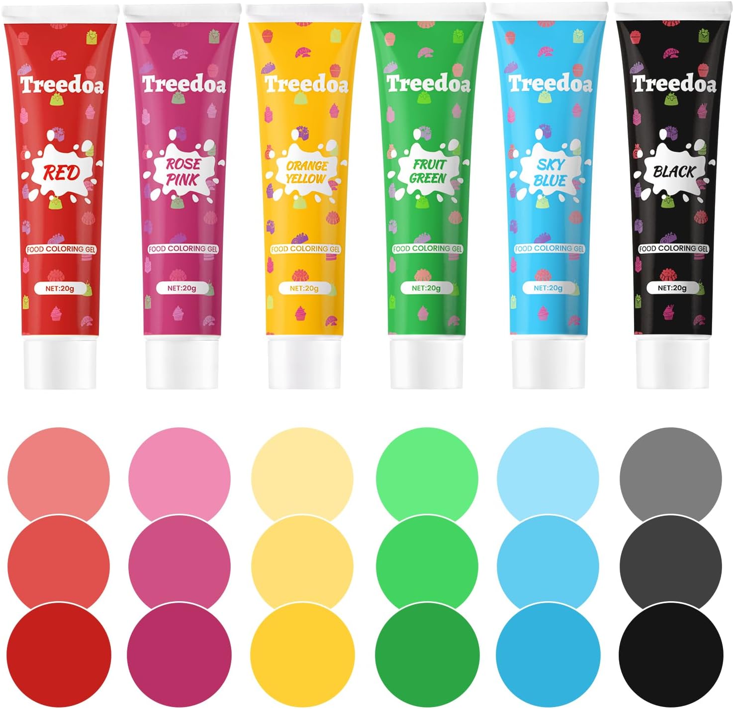 Food Colouring Gel Tube Set, 20g x 6 Colours Highly Concentrated Pro-Grade Dye Cake Decorating Set, Gel Based Edible Liquid for Baking,Easter Eggs,Icing,Fondant,Cookies,Slime Making DIY Supplies Kit