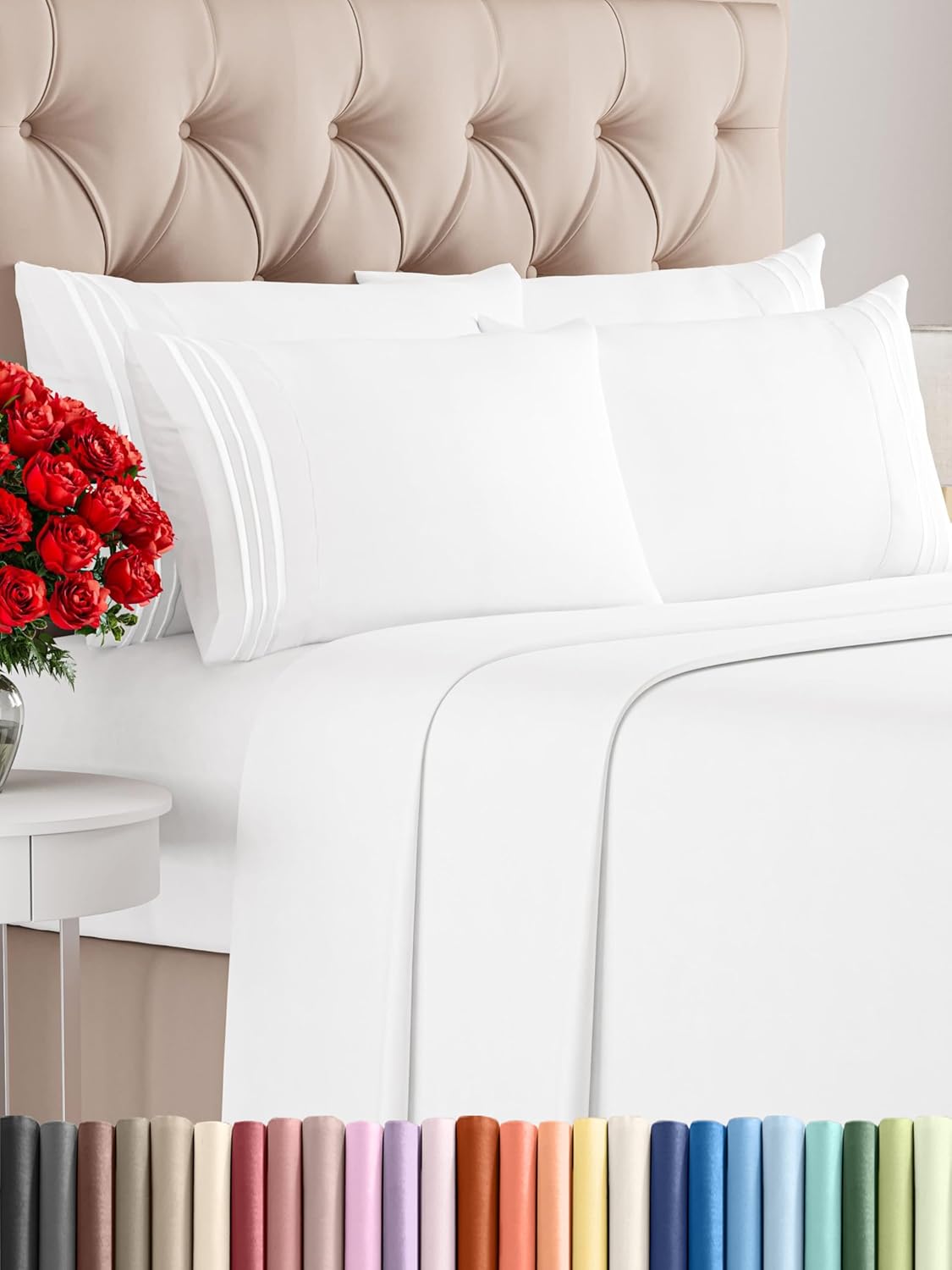 King 6 Piece Sheet Set - Breathable & Cooling Sheets - Hotel Luxury Bed Sheets - 1 Flat Sheet, 1 Fitted Sheet & 4 Pillowcases - Deep Pocket - Easy Fit - Comfy, Soft & Wrinkle Free - King White Sheets