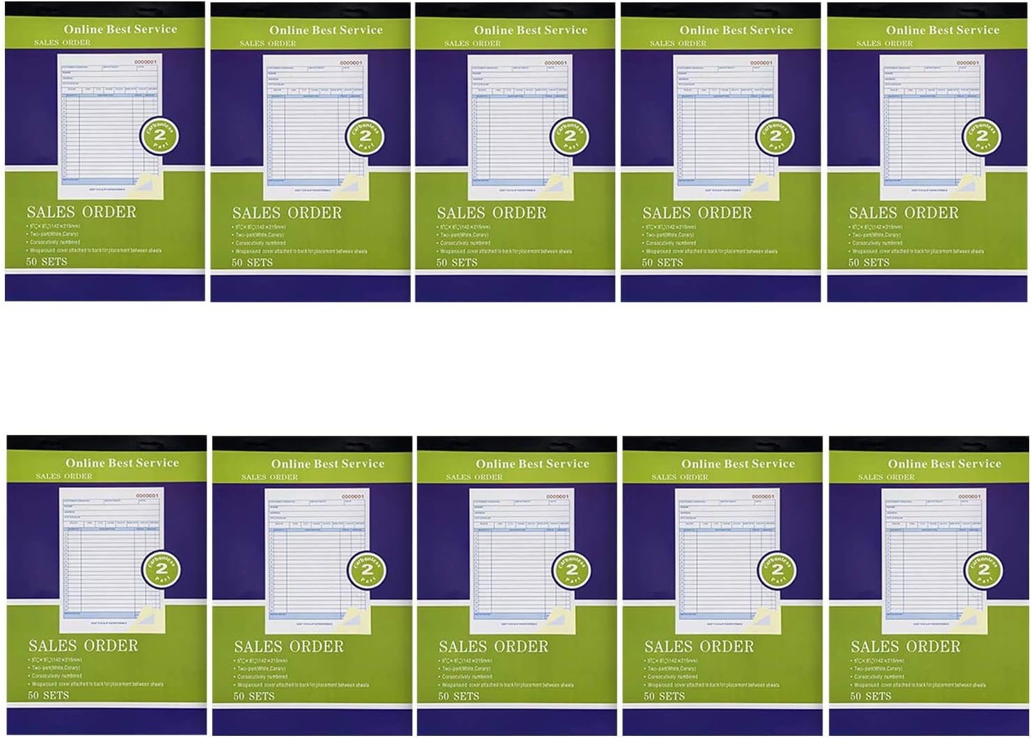 10 Pack Large Sales Order Book Receipt Invoice Duplicate Carbonless Copy 50 Sets 5.5" X 8"5