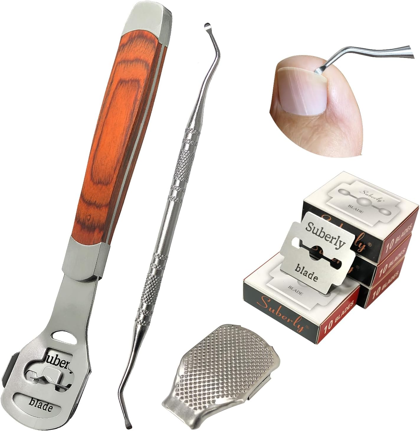 43 Pcs Callus Shaver for Feet Set, (1 Stainless Foot File &1 Foot File Heads & 40 Replacement Slices Blades & 1 Nail Cleaning), Professional Callus Remover for Feet Tools for Wet and Dry Feet