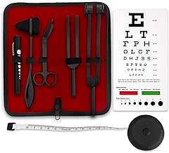 ASA TECHMED Premium 7 Piece Tactical Black Diagnostic Kit - Taylor Hammer, Measuring Tape, Tuning Forks, Bandage Scissors, Pupil Gauge Penlight, Snellen Eye Chart (Black)