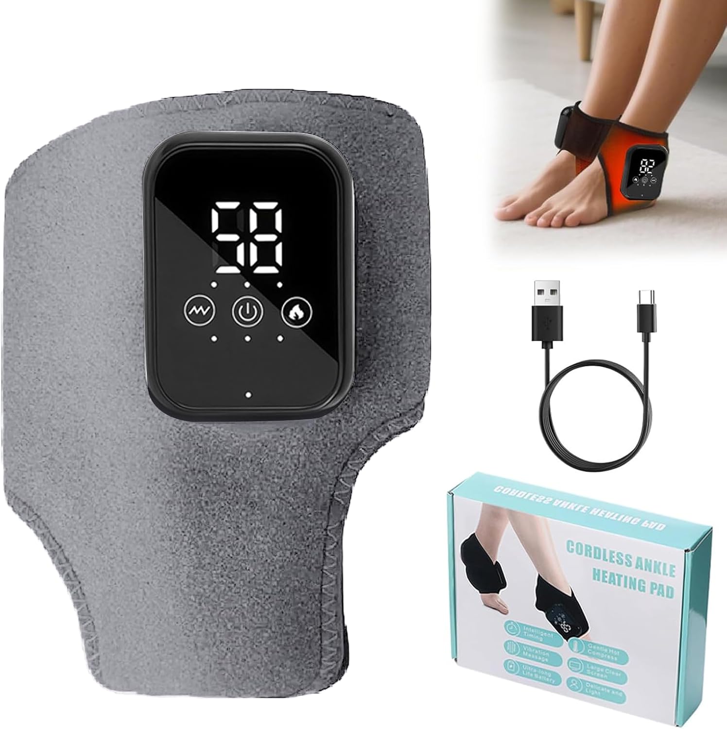 Foot Massager,Triple Therapy Feet Massager,Electric Foot Massagers with 3-Level Heat & Massage Adjustable,2000mAH,Smart Timing,Large Touch Screen,Ankle Massage,Gift for Parents (Grey)