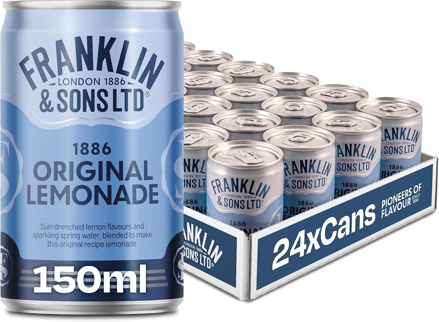 Franklin & Sons 1886 Original Lemonade | 24 x 150ml Can Case | Traditional Recipe | Founded 1886 | Sharp, Sweet And Crisp | Fresh Lemon Taste | Premium Mixer | Fizzer for Longer | Lemonade Cans