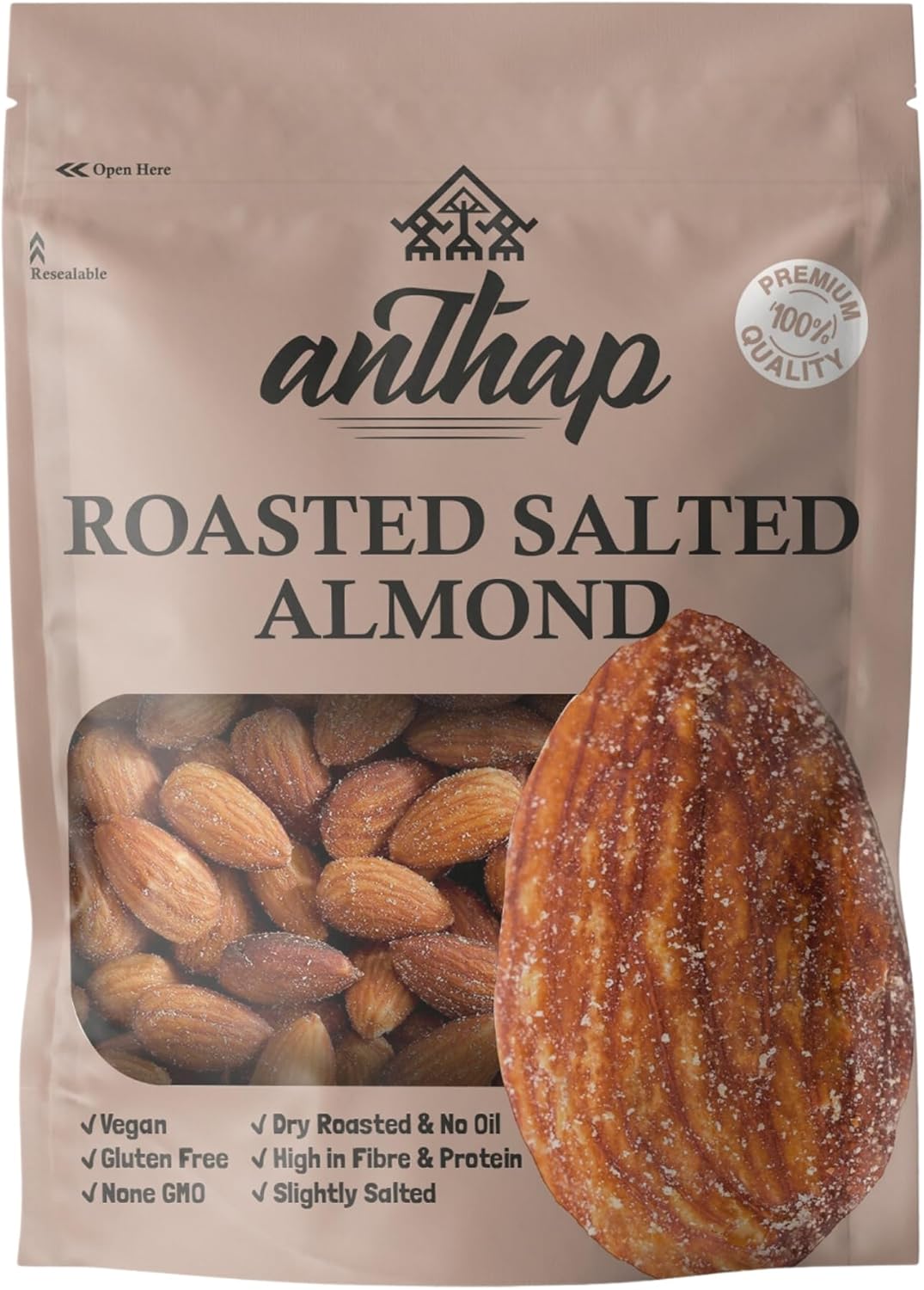 Anthap Roasted Salted Almond, Californian Almonds, No Oil, No Other Preservatives, Perfectly Roasted & Lightly Salted, Crunchy & Flavorful, High in Protein & Healthy Fats, Premium Quality Almonds, 1kg