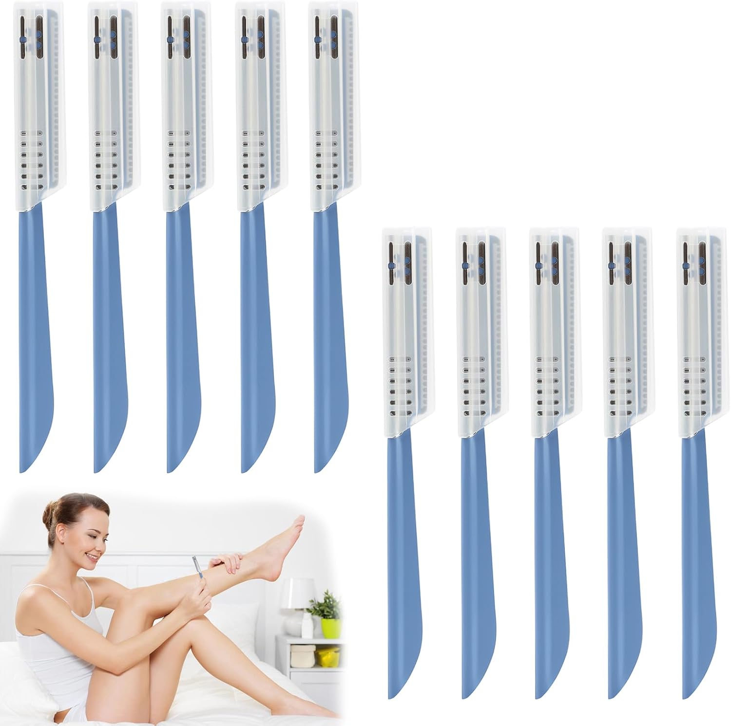 10Pcs Beard Mustache Straight Edge Razors, Men Eyebrow Shaper Straight Eyebrow Razor Stainless Steel Blade for Facial Hair Fuzz Remover Hair Shaver Grooming Tool for Travel Grooming Styling