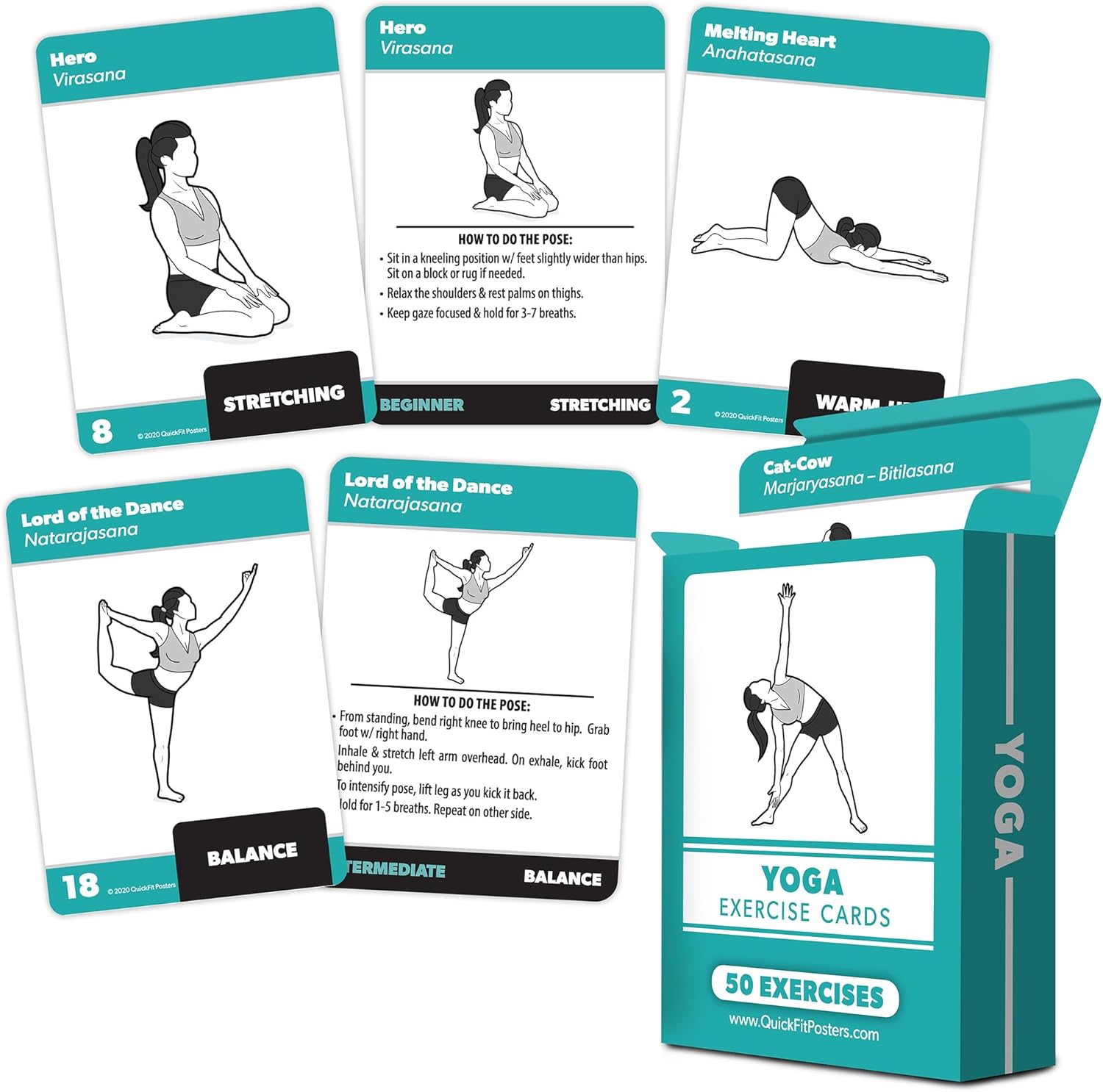 Palace Learning Yoga Pose Exercise Cards - Yoga Positions and Workout Fitness Cards with Over 50 Poses - 2.5" x 3.5"