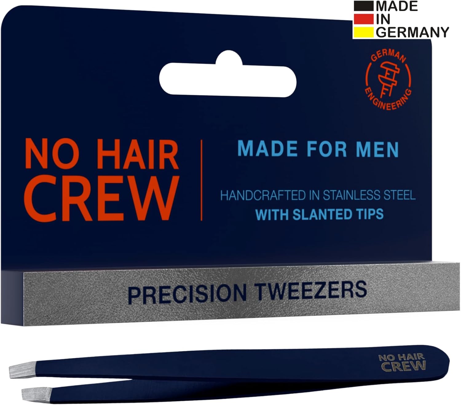 NO Hair Crew Tweezers for Men – Durable Stainless Steel – Hand-Filed Tips – Made in Germany – for Eyebrows, Ingrown Hairs & Precise Plucking