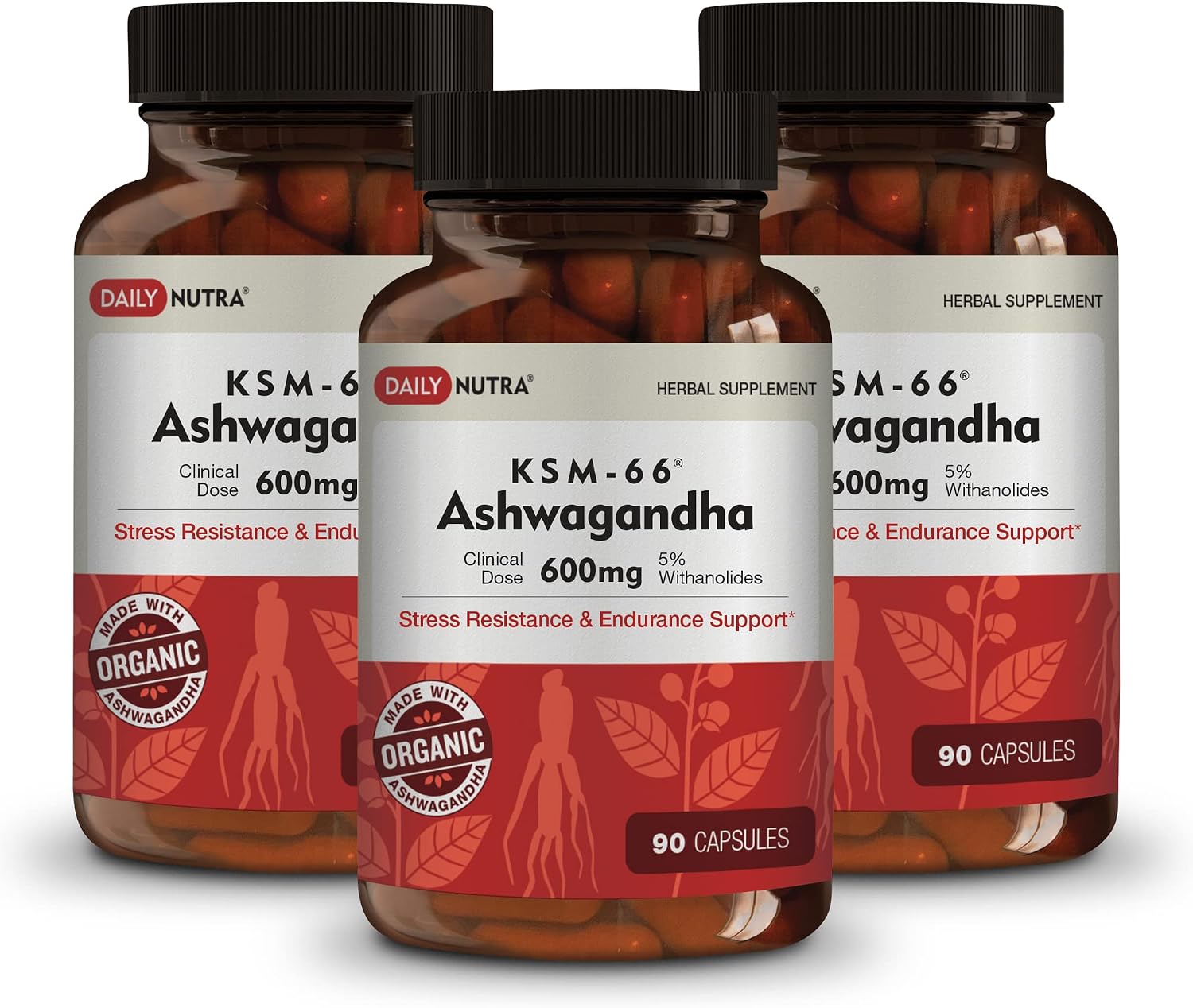 DailyNutra KSM-66 Ashwagandha 600mg Organic Root Extract - High Potency Supplement with 5% Withanolides | Relieves Tiredness, Supports Relaxation, Focus, Energy, & Muscle Growth (270 Capsules)
