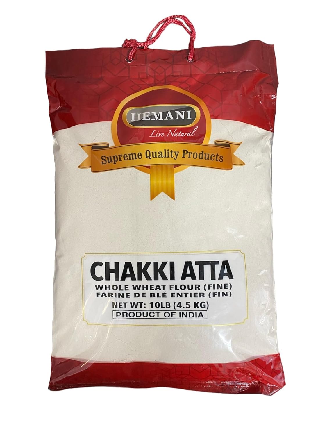 Hemani Chakki Atta 100% Stone Ground Fine Whole Wheat Flour I 10LBS I Roti I Bread I Pizza I Baking I Chappati I Tortilla