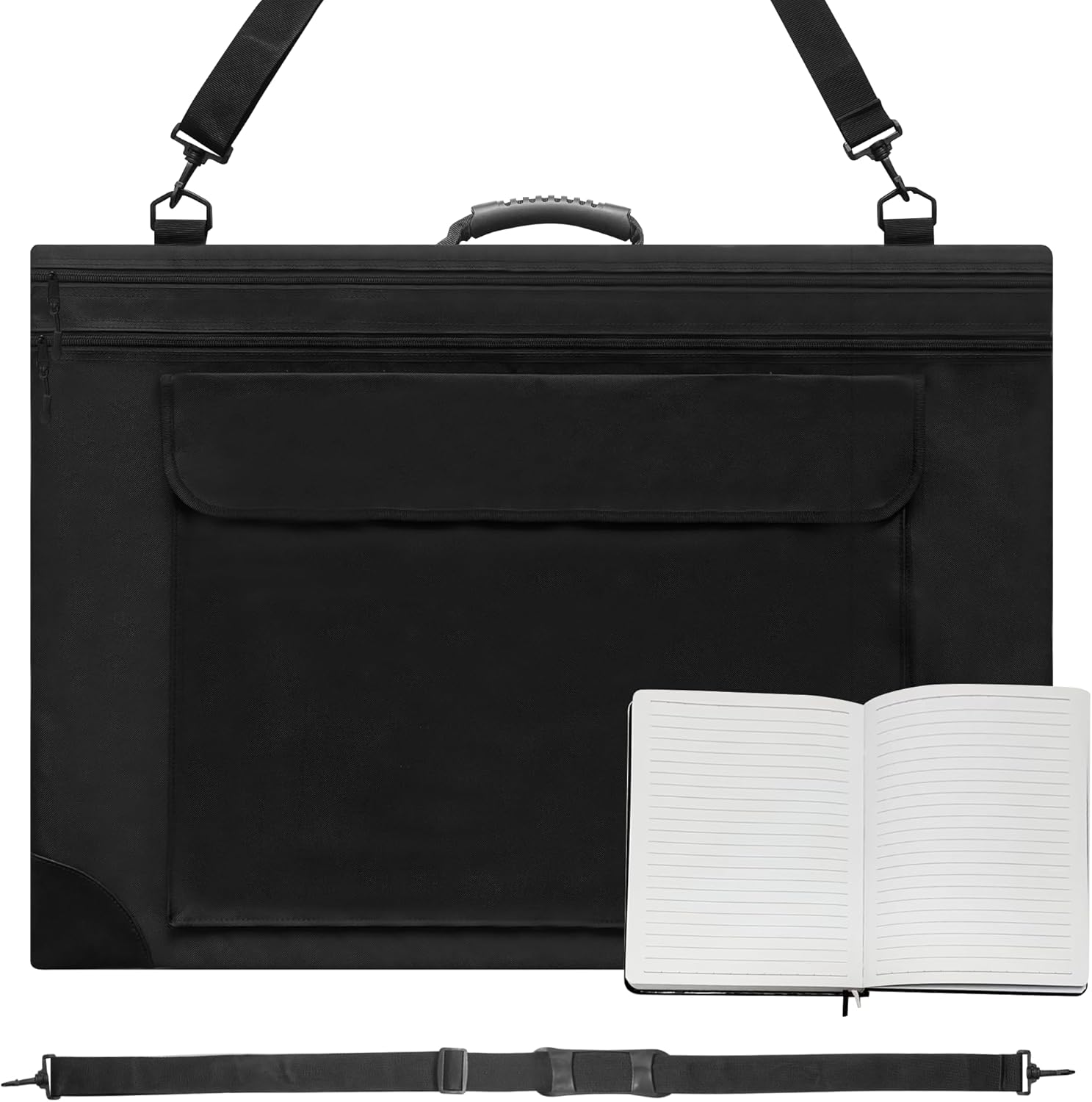 Art Portfolio Folder, 23” x 31”, Water Resistant, with Interior and Exterior Pockets, Black, Portfolio Bag Includes a Professional Journal, 10.5X7.5 inches, black, Art Portfolio