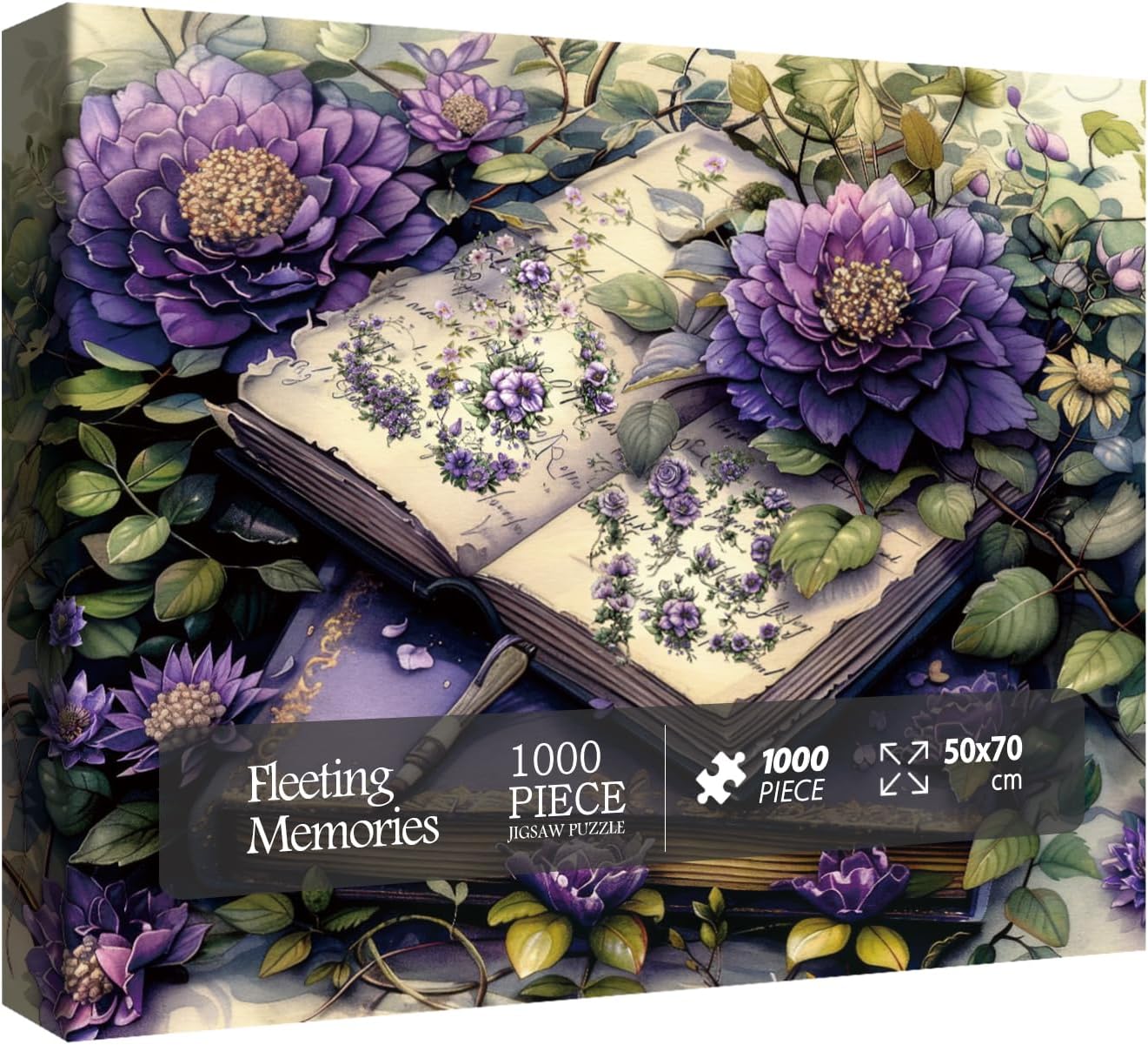 Vintage Flower Book Puzzles for Adults 1000 Pieces, Retro Wildflower Pages Jigsaw Puzzle, Nature Floral Leaf Puzzle as Home Decor