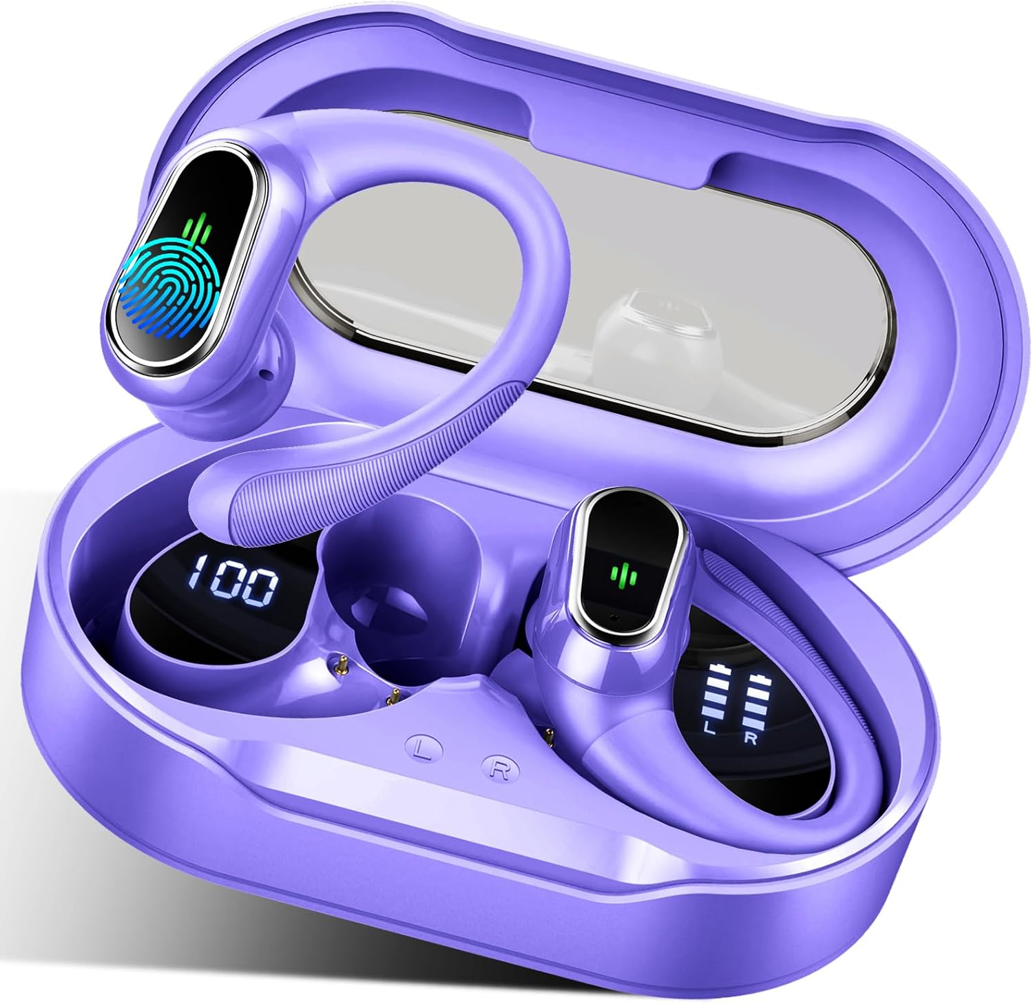 Wireless Earbuds, Bluetooth 5.4 Headphones Sport with 4 ENC Noise Cancelling Mic, 50H Wireless Headphones with Earhooks HiFi Stereo Deep Bass, IP7 Waterproof Bluetooth Earphones for Sport/Gym/Running