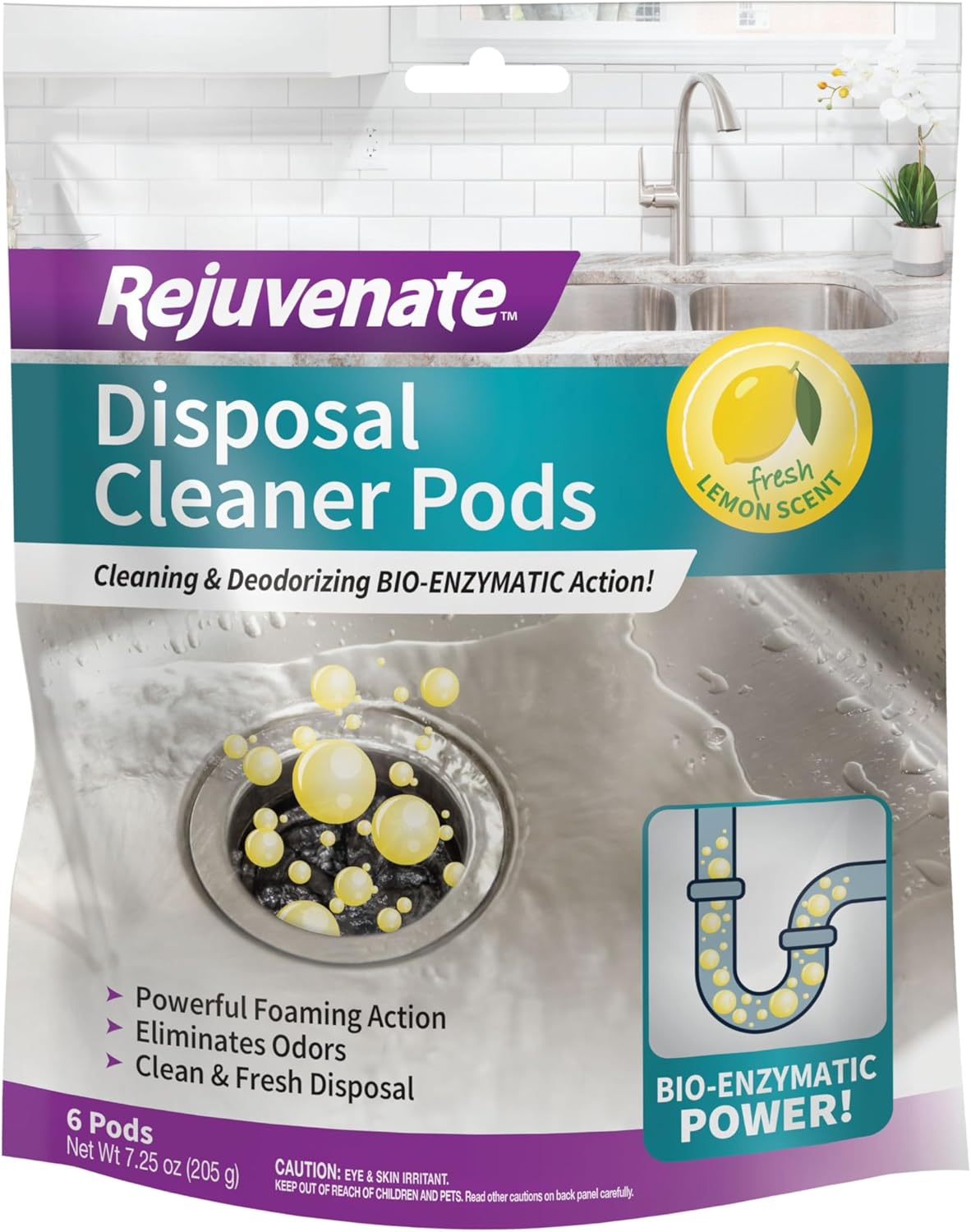 Rejuvenate Disposer and Pipe Cleaner, Lemon Scent, 6 Pods, 7.1 oz (201g)