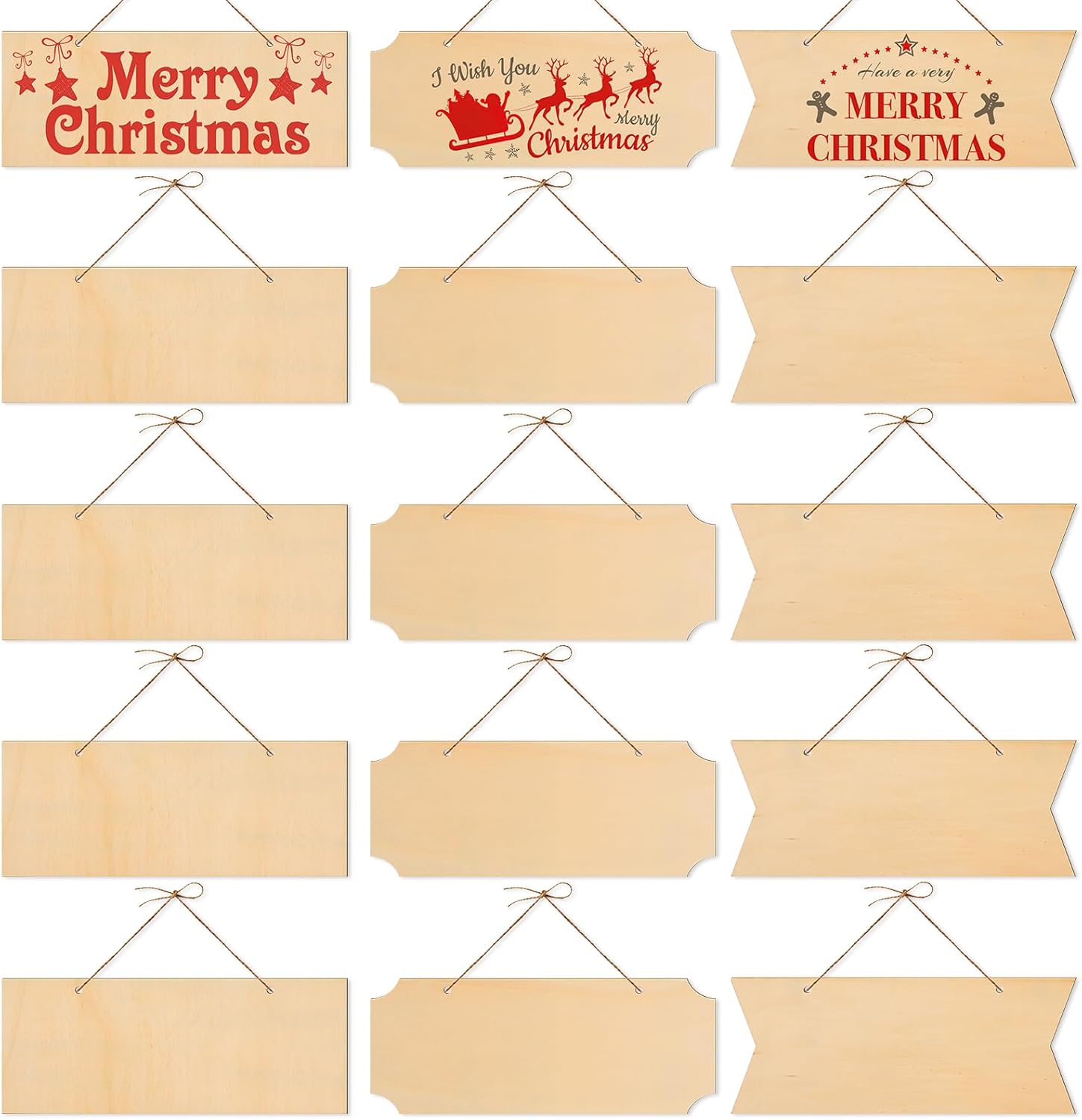 15 Pieces Unfinished Hanging Wood Sign Blank Hanging Decorative Wood Plaque Wooden Slices Banners with Ropes for Christmas Ornament DIY Home Crafts Supplies