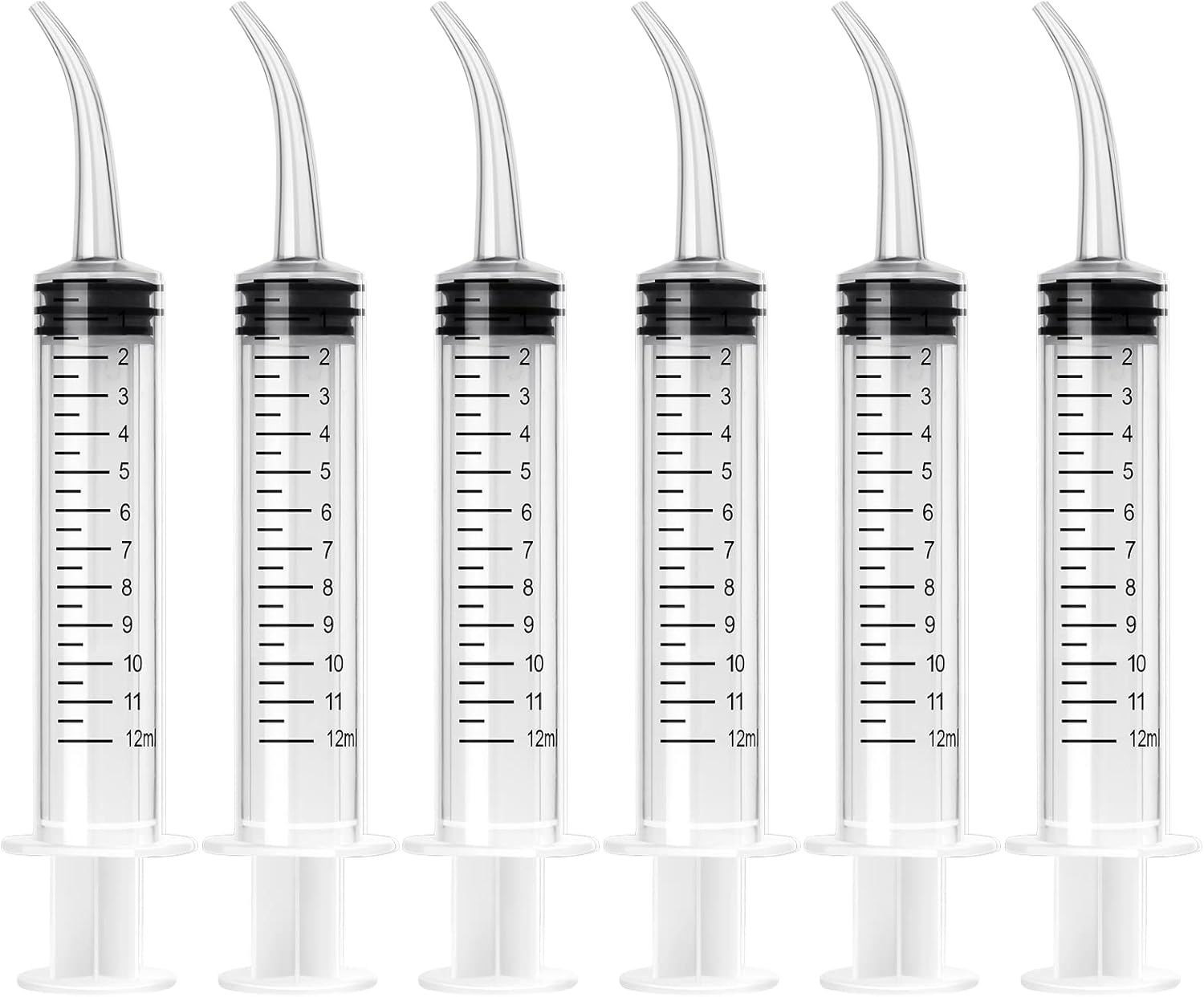 Dental Syringe 12ml Dental Irrigation Syringe with Curved Tip 6 Pcs Accurate Scale Disposable Oral Irrigator for Dental Care Cleaning and Tonsil Stone