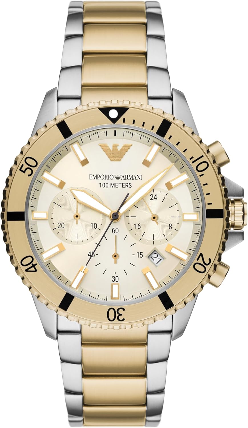 Emporio Armani Men's Chronograph Silver and Gold Two-Tone Stainless Steel Bracelet Watch (Model: AR11606)