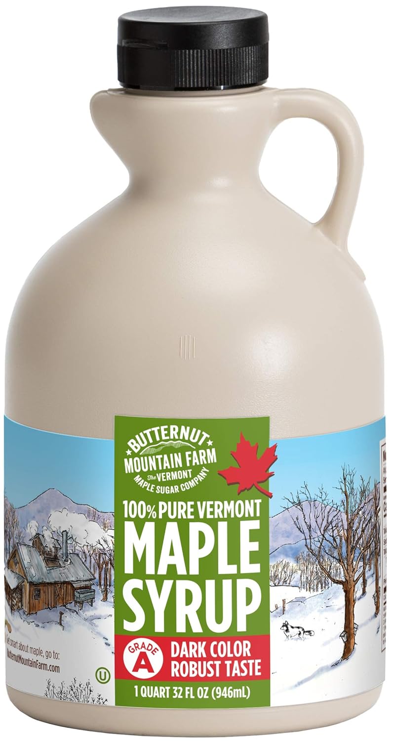 Butternut Mountain Farm Pure Vermont Maple Syrup, Grade A, Dark Color, Robust Taste, All Natural, Easy Pour, 32 Fl Oz, 1 Qt (Prev Grade B)