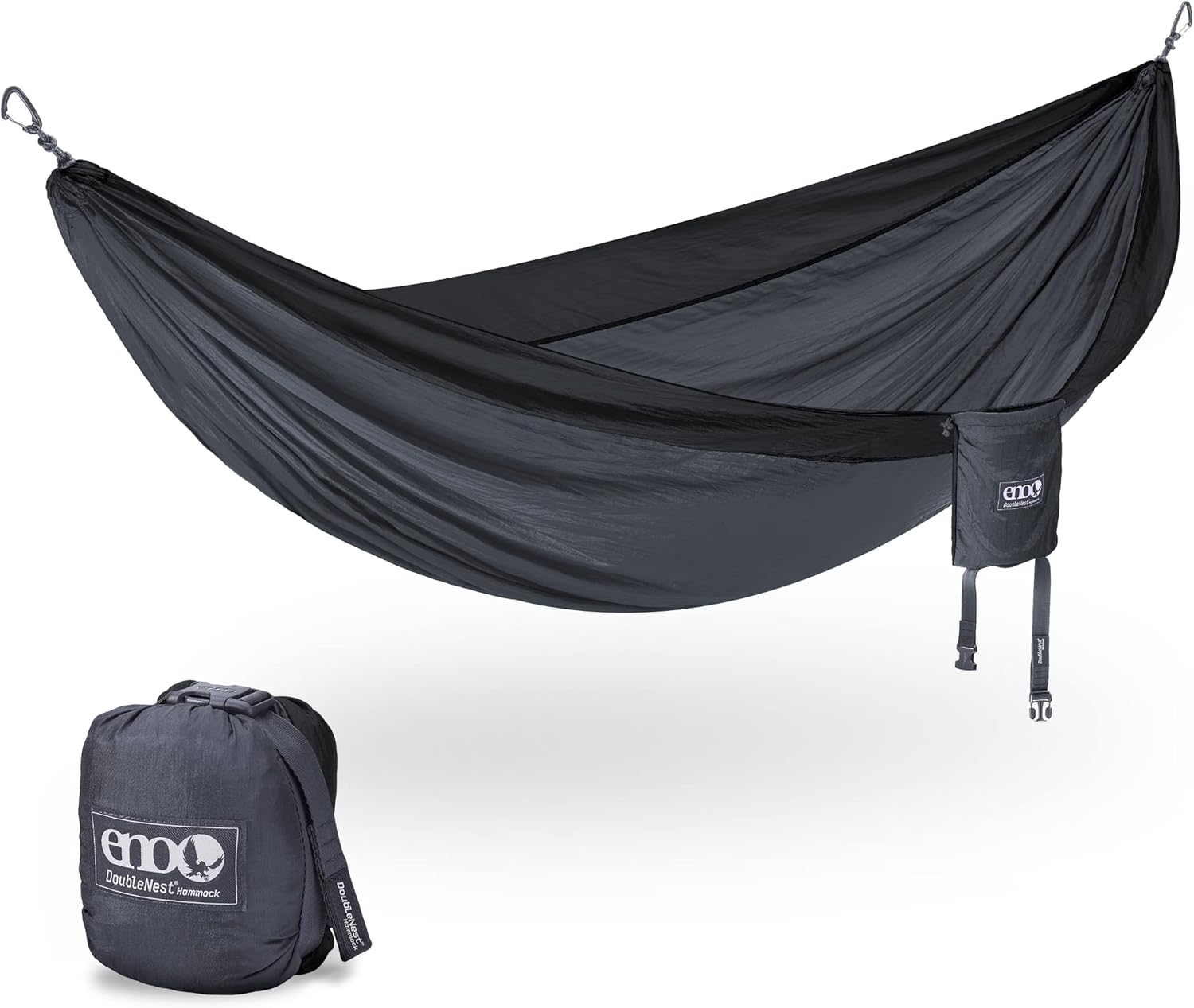 ENO DoubleNest Hammock - Lightweight, Portable, 1 to 2 Person Hammock - for Camping, Hiking, Backpacking, Travel, a Festival, or The Beach - Charcoal/Black