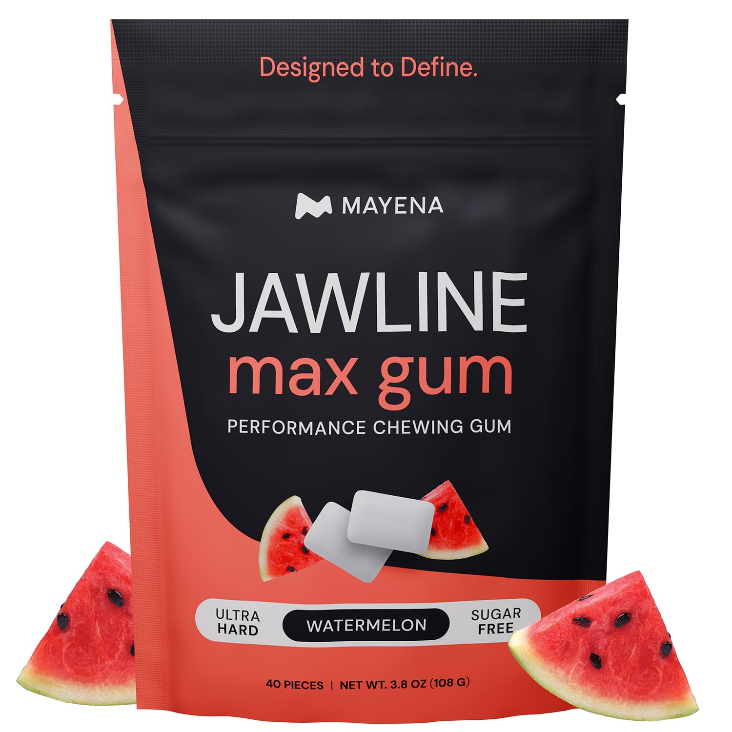 Mayena Jawline Max Gum (Watermelon) | Ultra-Hard Chewing Gum for High-Intensity Jaw Exercising (40pcs Pack) | Masseter Workout Gum | Helps Build Facial Muscle Strength & Define Jawline