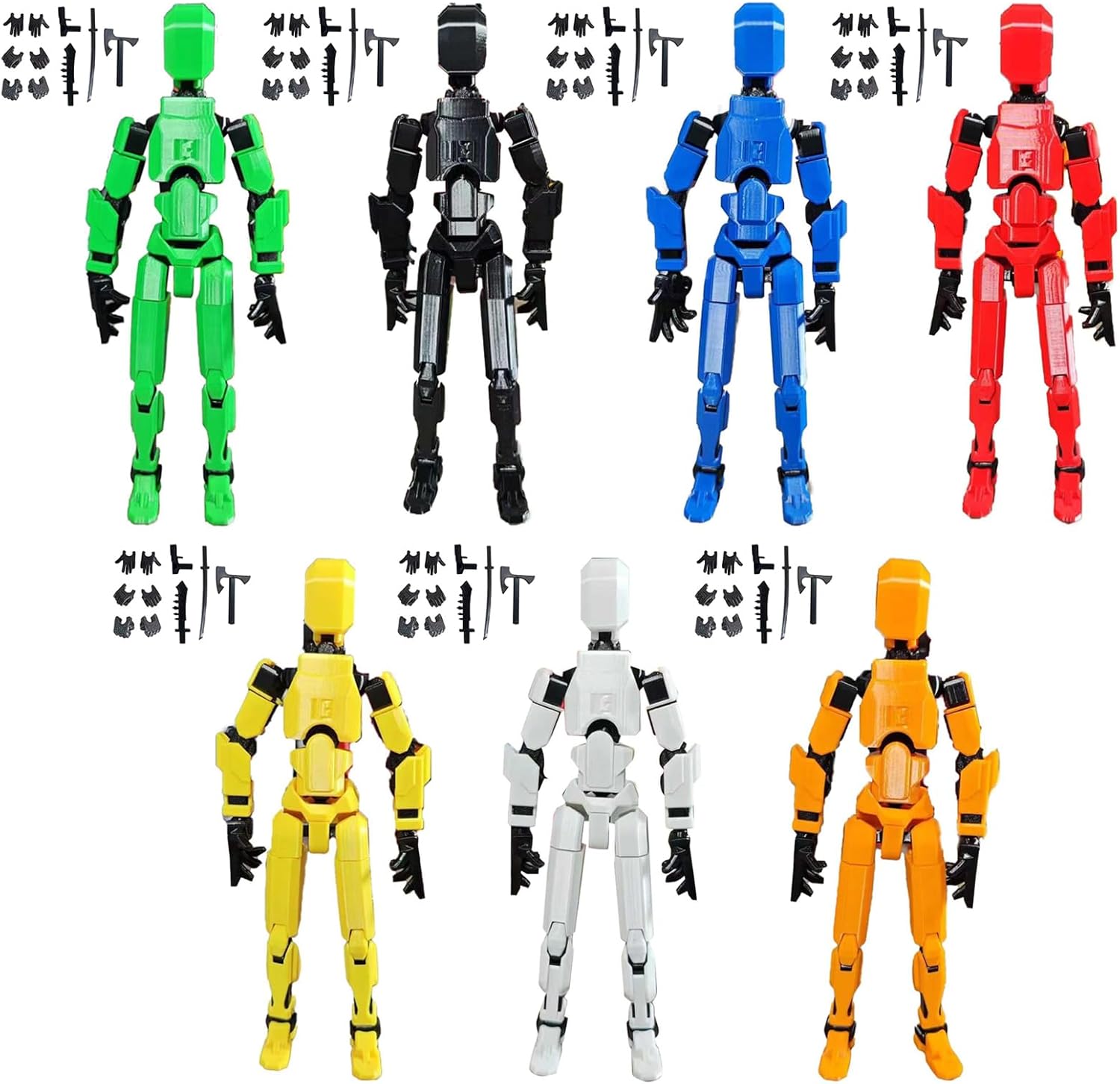 7PCS T13 Action Figures - (Assembly Completed) Titan 13 Action Figure Set, T13 Action Figure 3D Printed Multi-Jointed Movable,Lucky Dummy 13 Desktop Decorations for Game Lovers (7PCS)