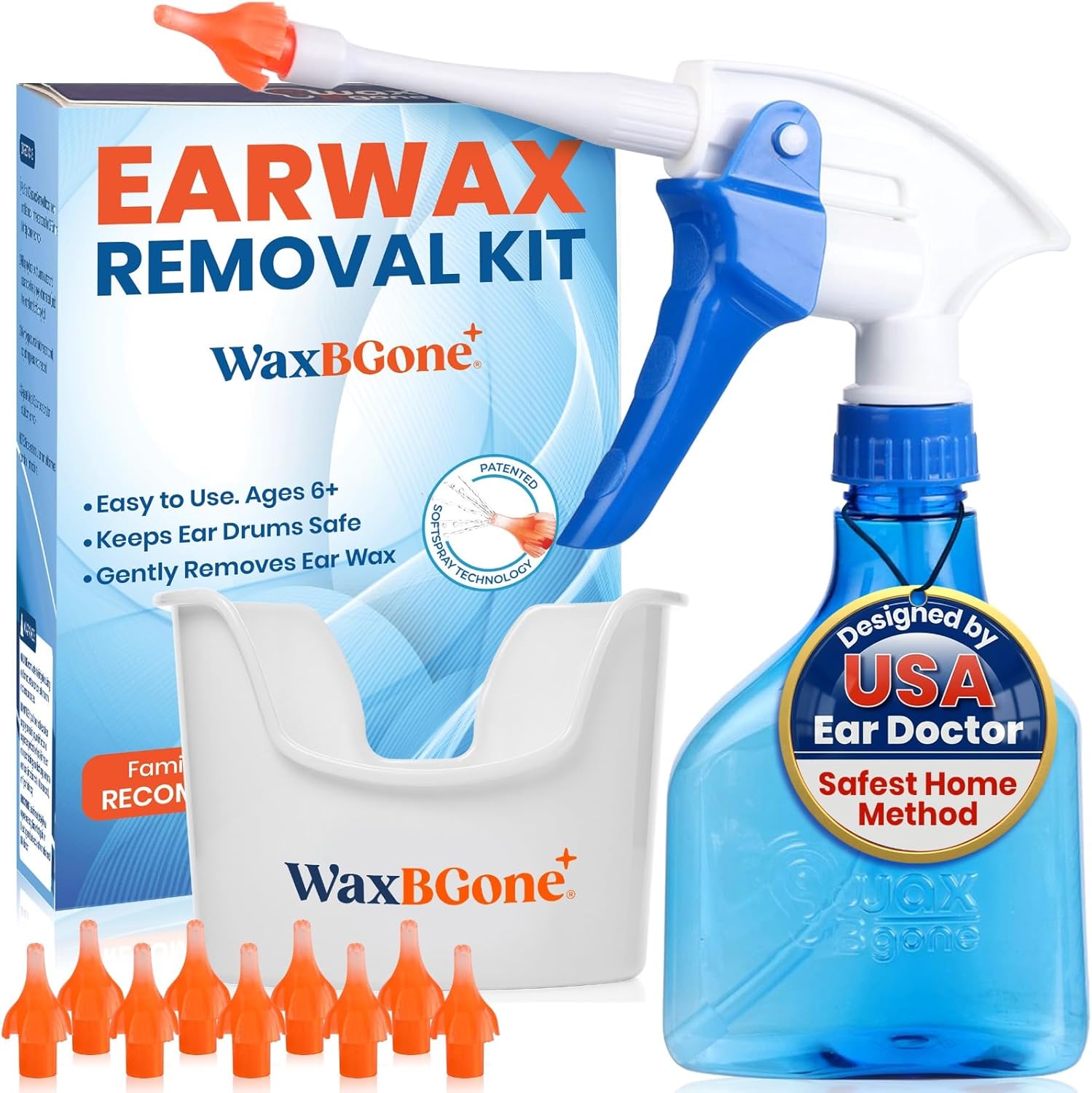 WaxBgone Ear Cleaner Earwax Removal Kit, Ear Wax Cleaner, Ear Irrigation Flushing System, Ear Wax Remover Kit, Ear Cleaning Kit & Ear Flush Kit for Adults + (10 Tips)
