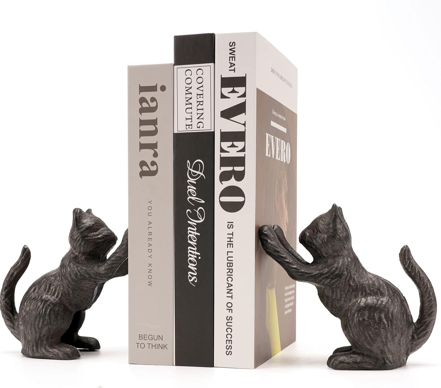 Ambipolar Cat Decorative Bookends, Unique & Heavy Duty for Office Desk, Vintage Antique Black Home Decor, Modern Living Room Decor