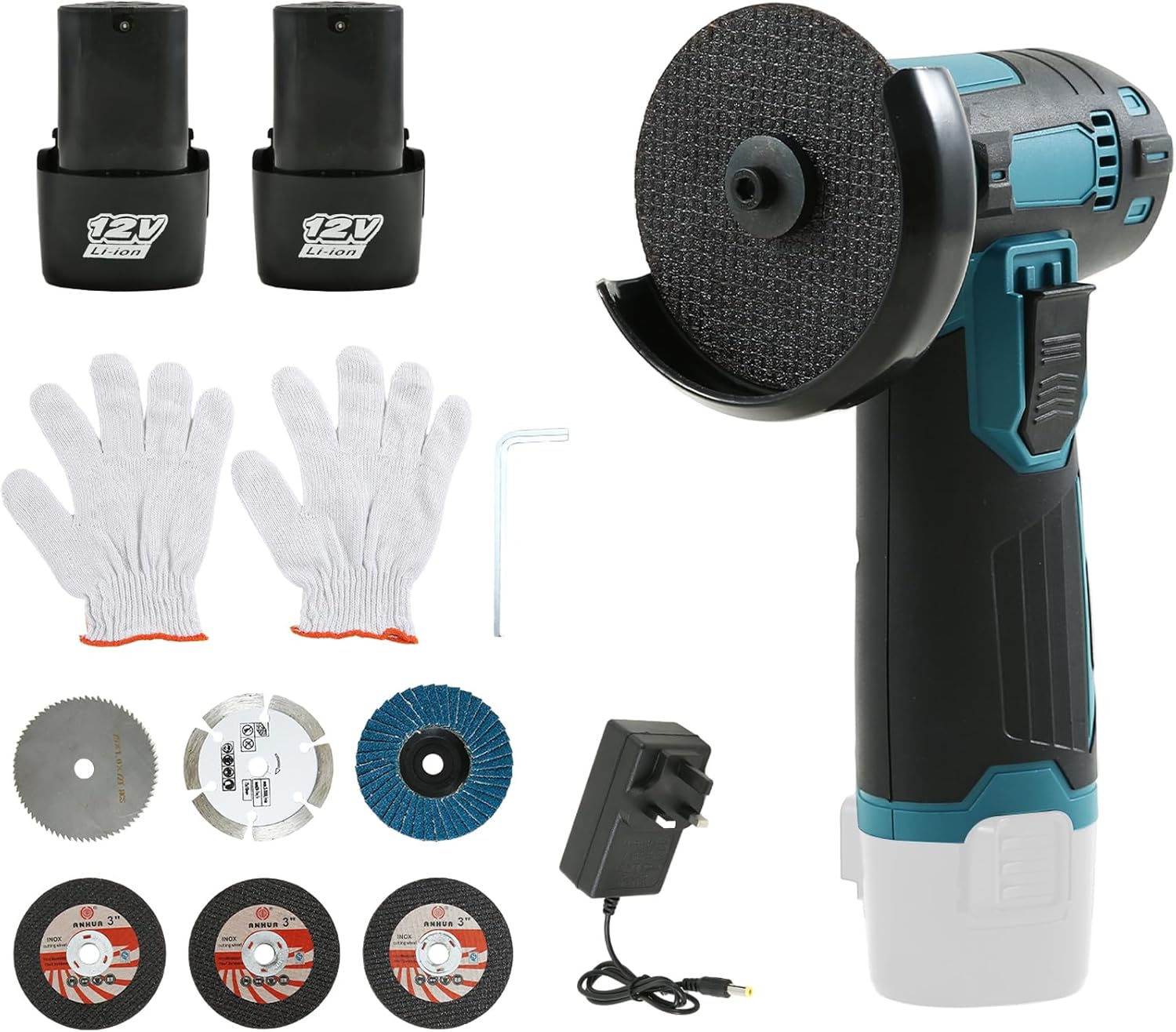 12V Mini Cordless Angle Grinder with 6 Cutting Discs and 2pcs Batteries, 19500RPM, Battery Powered 76mm Mini Angle Grinder Tool for Cutting Polishing and Sharpening