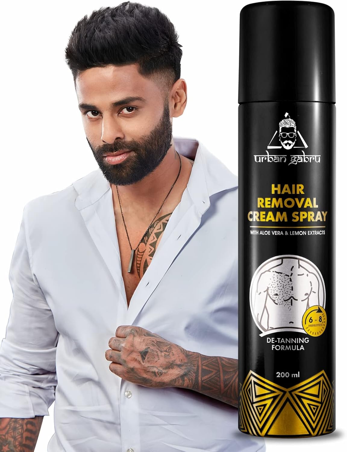 Urbangabru Hair Removal cream Spray (6.76 Fl Oz) | Painless Body Hair Removal spray For Chest, Back, Legs & Under Arms (200 ml)