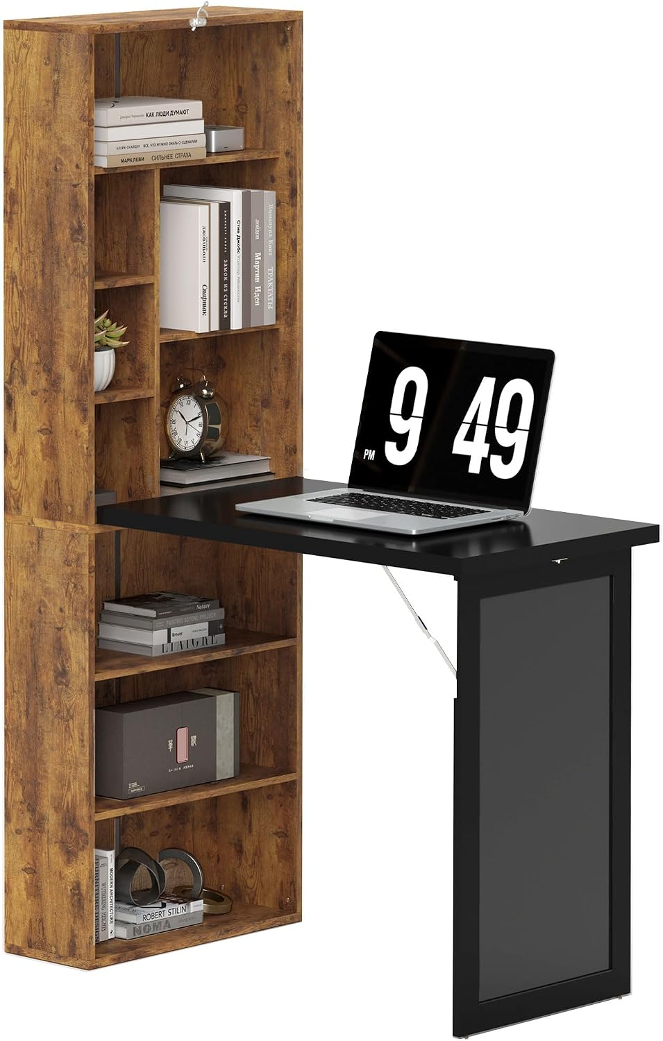 HOMCOM Computer Desk Fold-Out Blackboard, Rustic Brown
