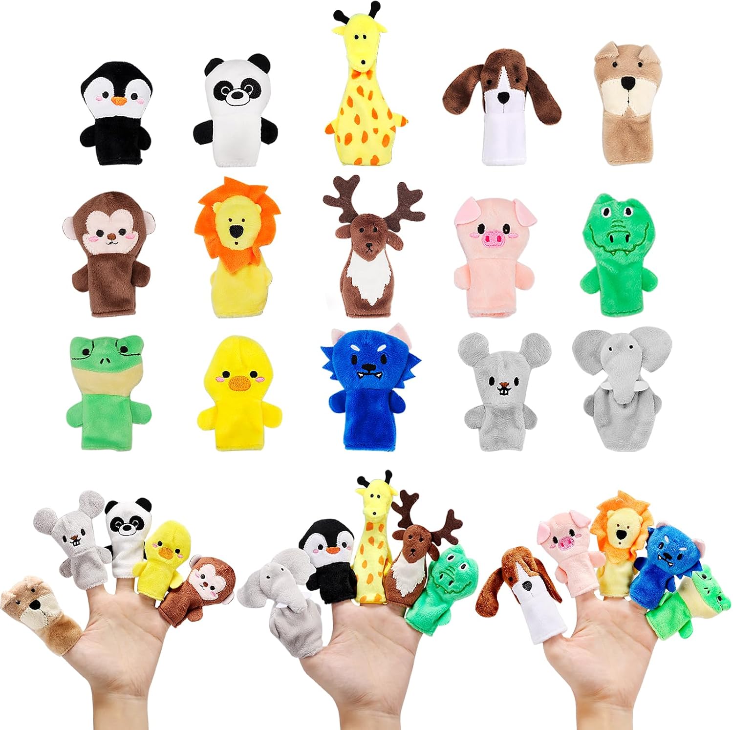 15 PCS Soft Plush Animals Finger Puppets Set - Perfect for Role Playing, and Party Favors for Boys & Girls - Ideal Gift for Imaginative Play