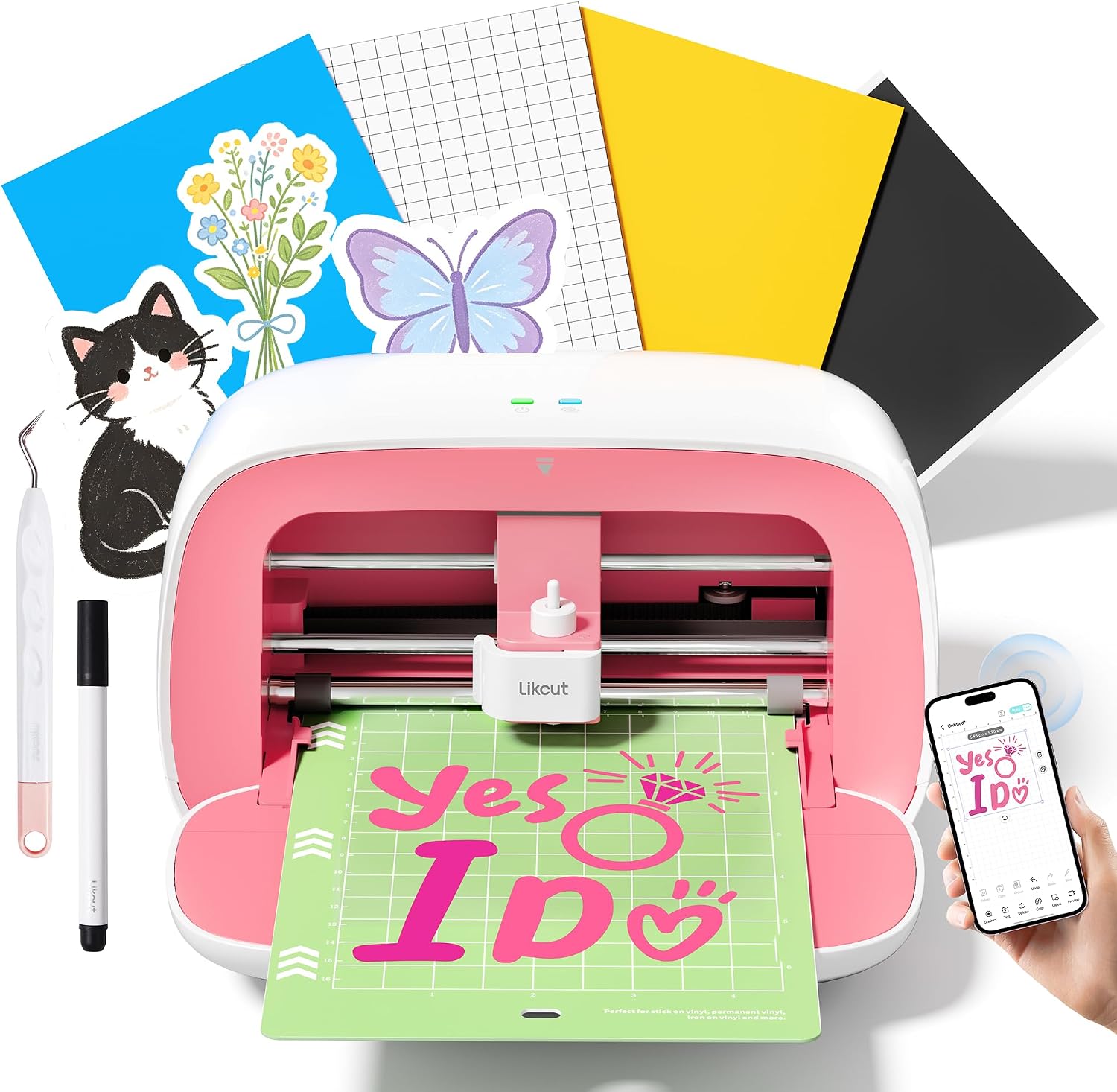 Likcut Vinyl Cutter Machine - AI Smart Sticker Maker S501 for DIY Joy, Pink