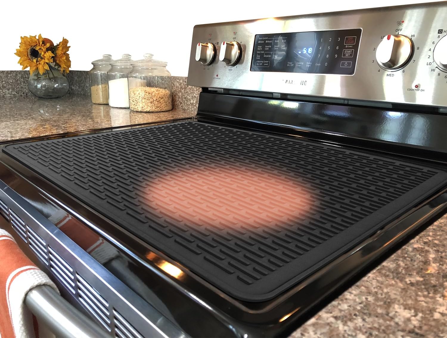 Thermochromic Stove Top Cover for Electric Stove - Silicone Stove Mat for Glass Top, Glass Cooktop Protector, Range Covers for Electric Stove (Black-Pink,Temperature-changing)
