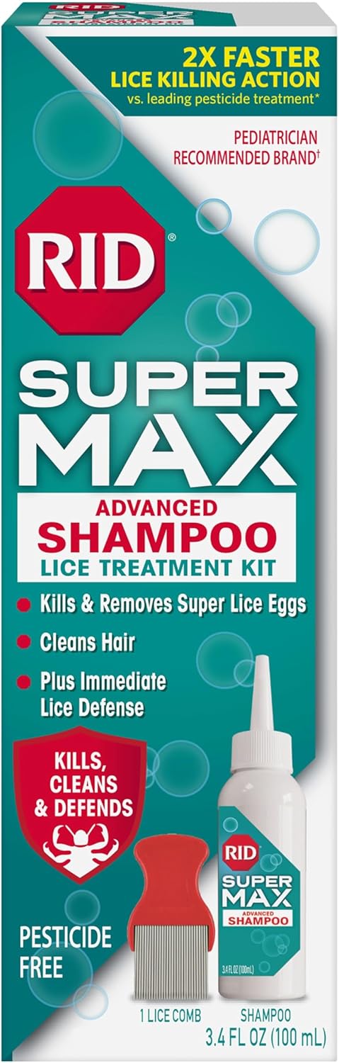 RID Super Max Advanced Shampoo Lice Removal Treatment, 3.4 Fl Oz, Includes Nit Removal Comb