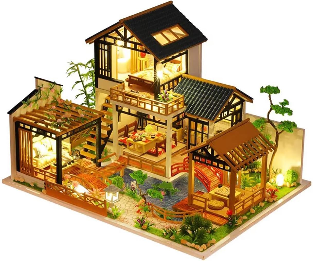 LANGWEI Big Dollhouse, Diy Miniatures Doll House Home Bedroom Decoration with LED Light, Kids Birthday Christmas New Year Gifts