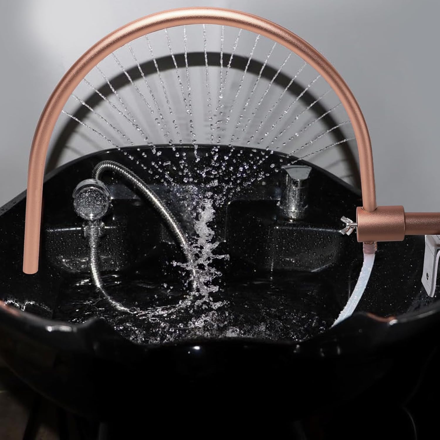 MoyRettyHead Spa Equipment Frame with Pump, 22.8 inches, Portable Salon Waterfall Basin Attachment(Gold)