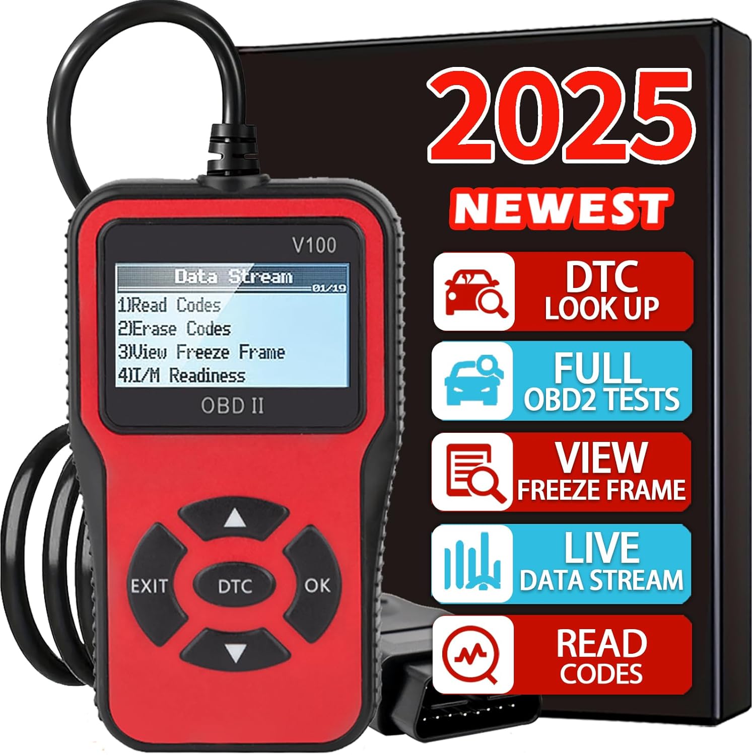 V100 OBD2 Diagnostic Diagnostic Tool Tool, Code Reader, Engine Light Diagnostic Tool, Battery Voltage Tester, for OBD2 Cars & Trucks Since 1996