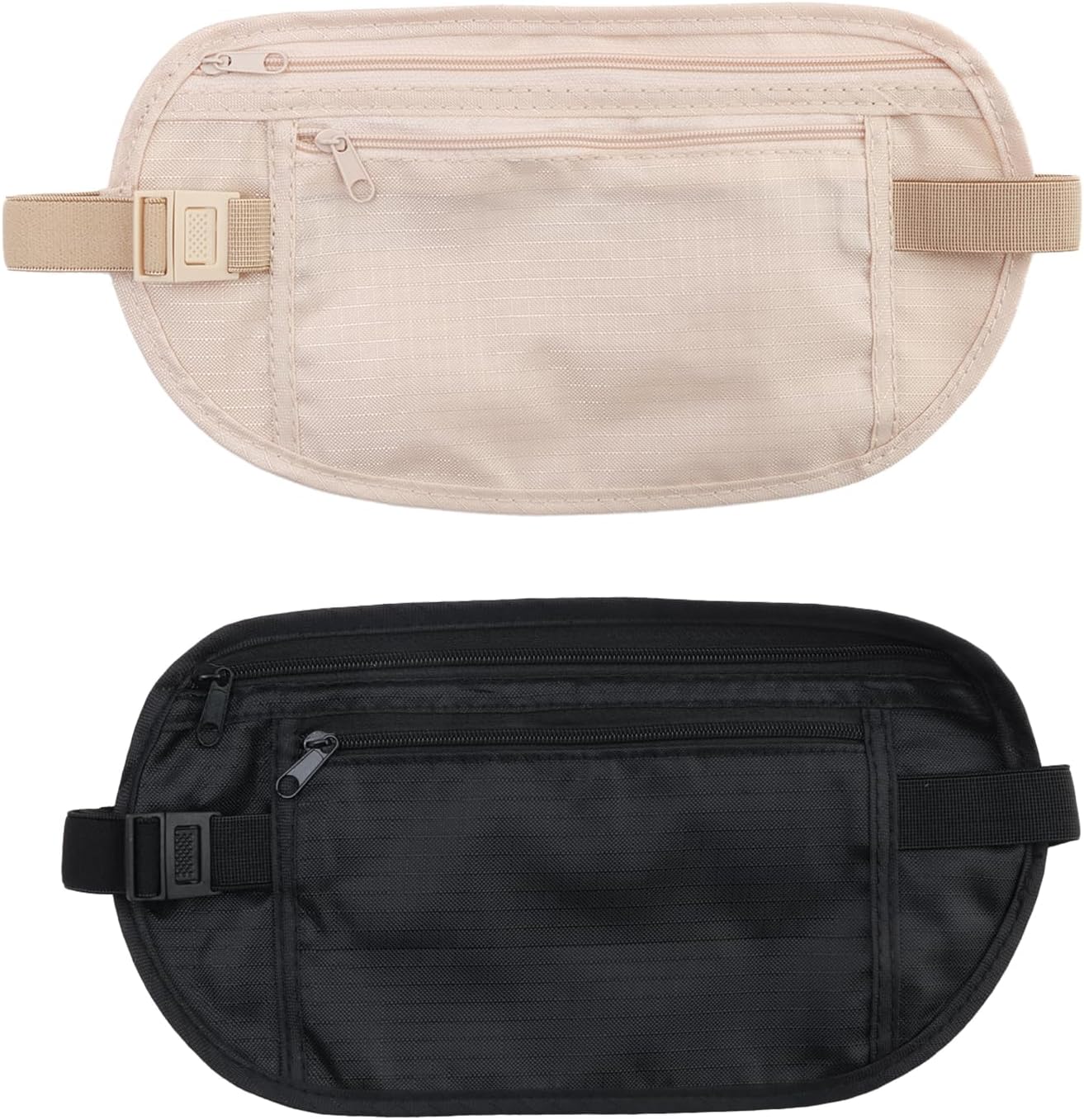 2Pcs Money Belts Bag for Travel Hidden Anti-Theft Waterproof Pouch - Secure Comfortable Stylish Adjustable Elastic Concealed Money Belt for Women Men Running Dog Walking for Cash Cards Passport Phone