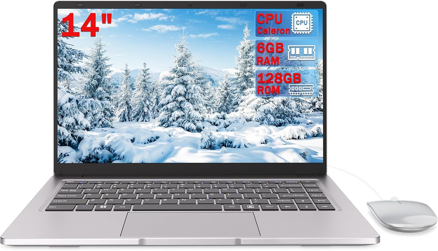 LEEDOW 14" Laptop - Celeron N4000 Dual-Core Up to 2.6GHz,6GB RAM,128GB SSD,Silent Fanless Design,Fast Dual-Band WiFi,Bluetooth 5.0,USB 3.0,Mini-HDMI – Ideal for Home,Study & Office