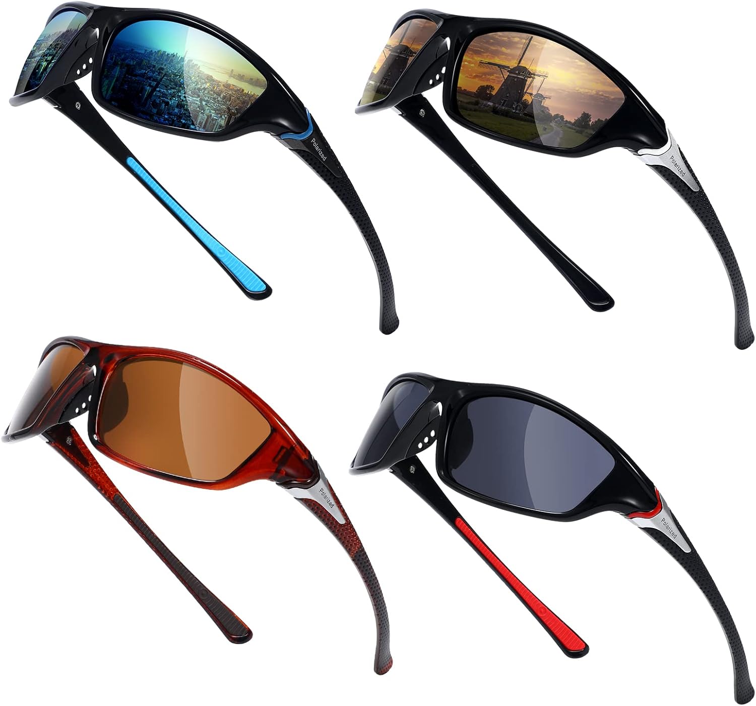 TOODOO 4 Pairs Men Polarized Sunglasses with UV Protection Driving Glasses Sports for Sport Outdoor Activities