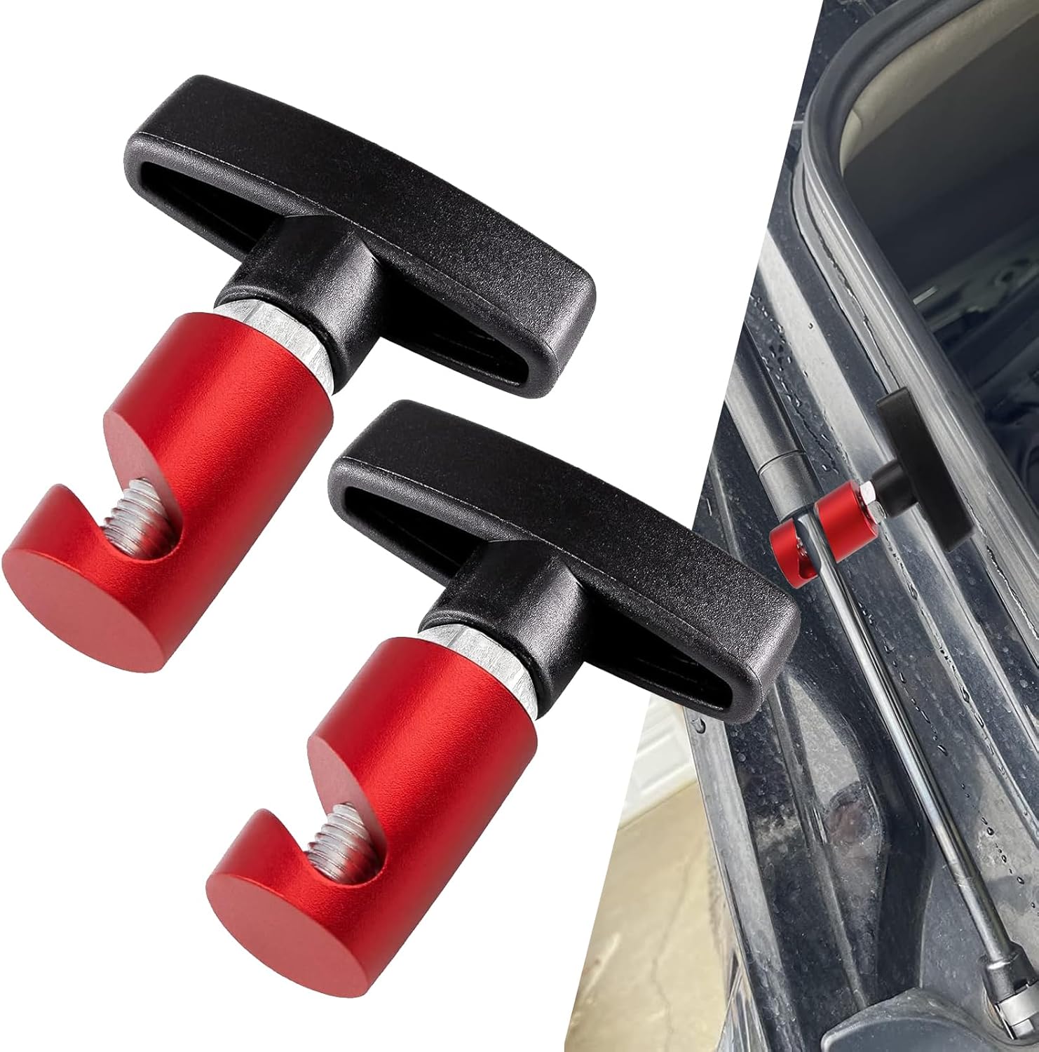 Pack-2 Car Hood Prop Rod, Durable Anti-Slip Vehicle Engine Hood Support Rod Retainer, Aluminum Alloy Engine Hood Pillar Fixing Tool, Universal Automotive Lifting Rod Anti-Pinch Device (Red)