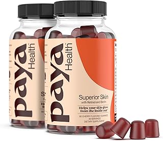 Superior Skin Gummies | Supports Clear, Smooth Skin, Healthy Hair & Nails | Vegan Skincare Supplement with Retinol & Biotin | Non-GMO, Gelatin-Free, Cherry Flavor, 60-Day Supply