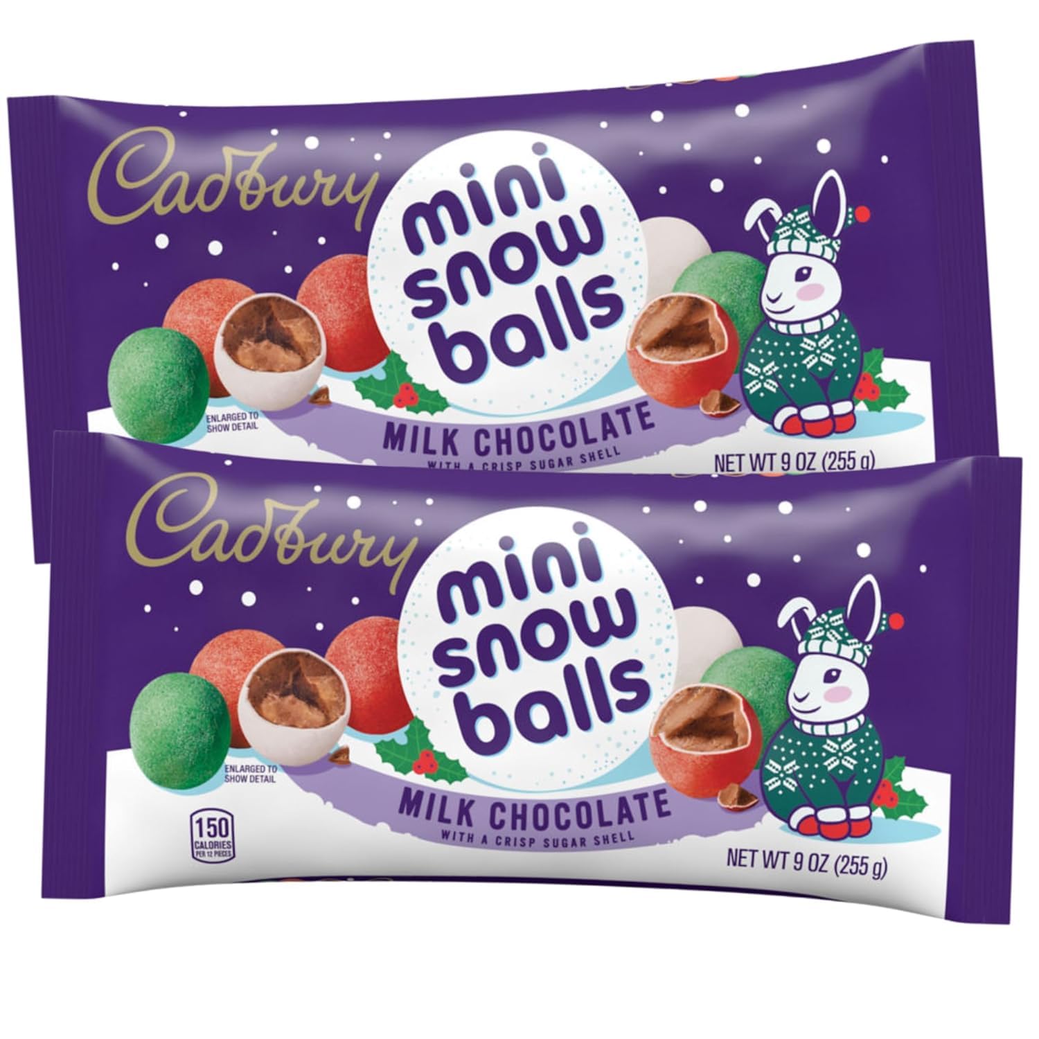 C.adbury Chocolate Candy Snowballs, 9 Ounces (Pack of 2) Sugar Shell Coated Milk Chocolate Candies, Holiday Candy Bowl & Gift Basket Filler