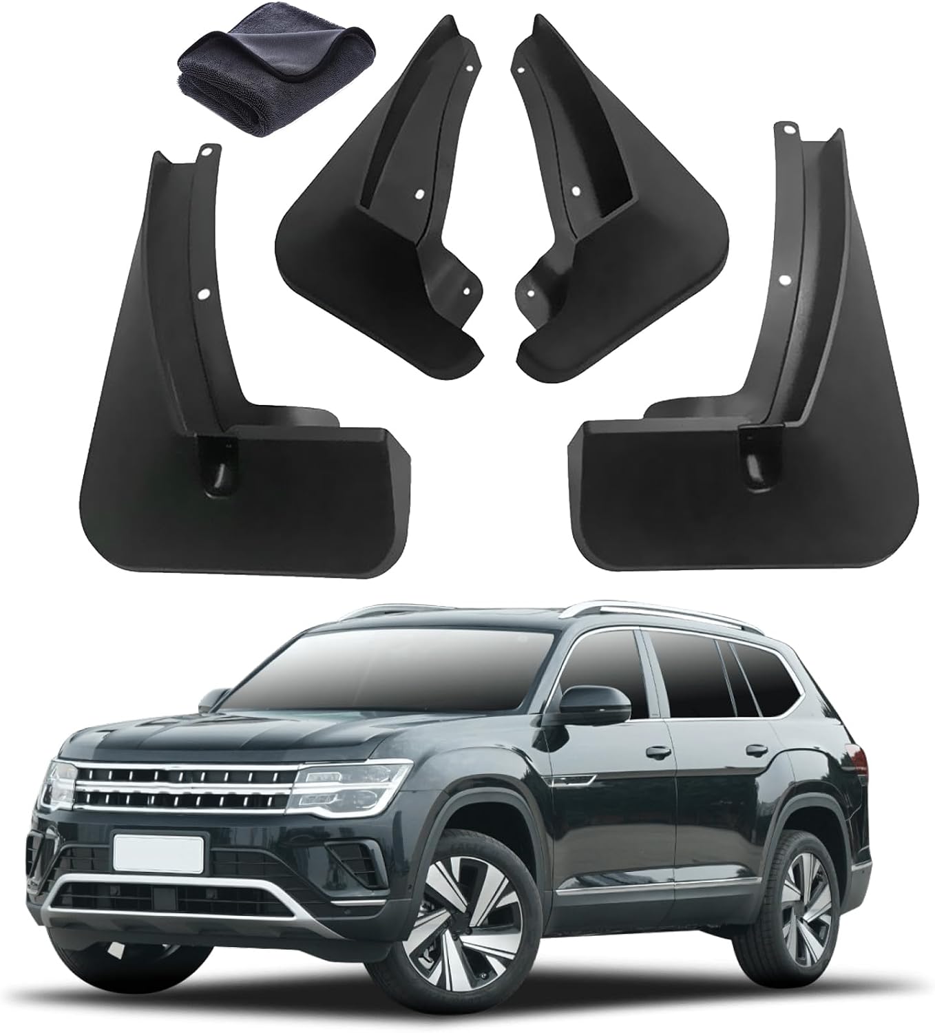 4Pcs No Drill Mud Flaps Splash Guards Compatible with VW Atlas 2021 Waterproof Anti-Scratch Mudflaps Easy Install Mud Guards Front and Rear Tire Protector Mudguard Fender with Wash Towel