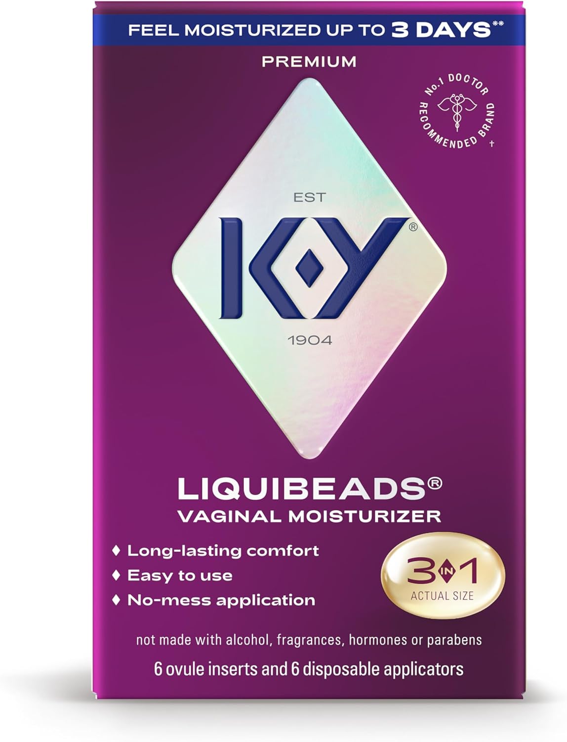 K-Y Personal Lubricant, Liquibeads Vaginal Moisturizer, 6 Bead Inserts and 6 Applicators to Supplement a Woman's Natural Moisture for Comfort and Sex (Packaging May Vary)